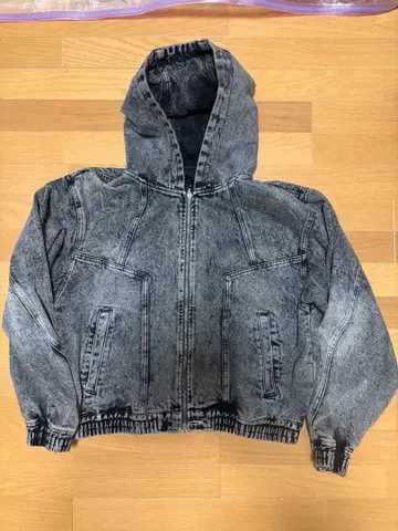 더블 지퍼 데님 후드티 크롭 기장 충전솜