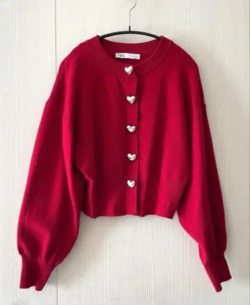 ZARA 하트 버튼 니트 가디건 레드