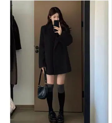 블랙 더블 브레스트 롱 코트