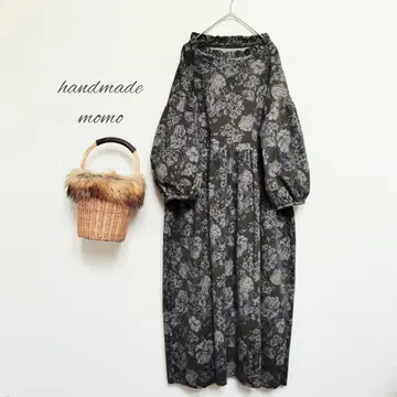 handmade 코듀로이 프릴 원피스 free 꽃무늬 카키