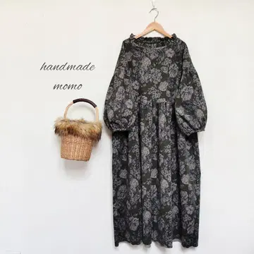 handmade 코듀로이 프릴 원피스 free 꽃무늬 카키