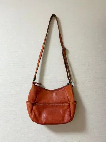 오렌지 레드 가죽 숄더백 멀티 포켓