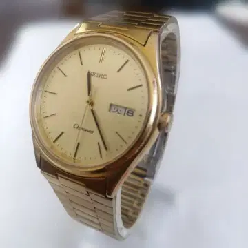 SEIKO Chronos 골드 쿼츠 손목시계 배터리 교체 완료 작동품