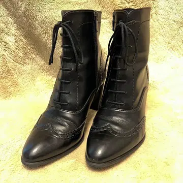 DIANA 블랙 레이스업 지퍼 달린 가죽 부츠 24.5cm