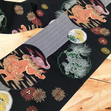 앤티크 당사자 꽃 나고야 오비 블랙 새상품급 #1411