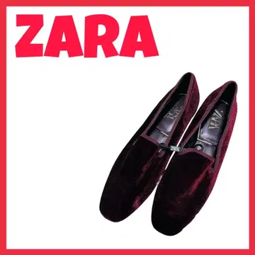 미사용 새상품 ZARA 자라 벨로아 벨벳 버건디 플랫 펌프스