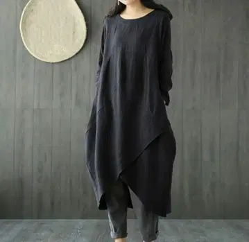 미디엄 기장 원피스 튜닉 블랙 3L