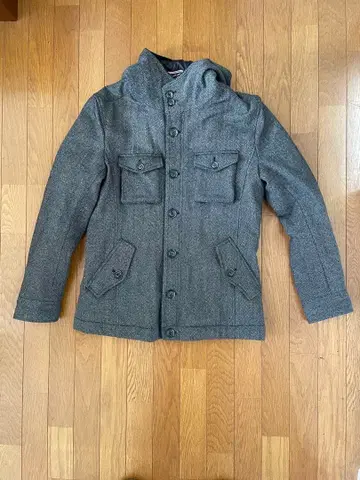 그레이 후드 부착 울 코트