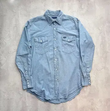 Wrangler 90s 데님 웨스턴 셔츠 라이트 블루 랭글러