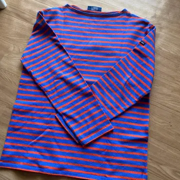 Saint James 파랑과 오렌지 스트라이프 긴팔 티셔츠