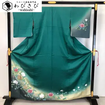 호몬기 아름다운 꽃 무늬 카스리 수묵화 짙은 남색 금채 K-4822