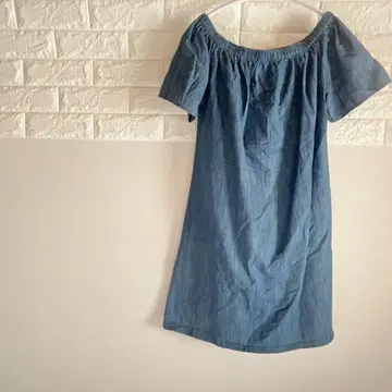 MERONA [ XS ] 오프숄더 원피스 데님 블루 옷깃 밴딩 루즈핏