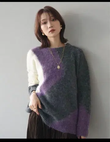 미사용 새상품 택 없음 Lumier 류미에 웨이브 바이컬러 니트 퍼플