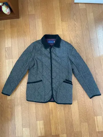 그레이 퀼팅 하프 코트 엘보우 패치 포함