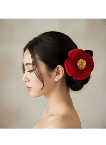 [일본풍] 빨간 동백 머리 장식 브로치