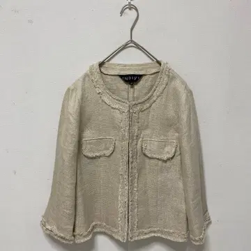 [INDIVI] 노카라 자켓 [38] 린넨 혼방 후크 버튼