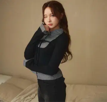 [택 포함 새상품] titty&Co. 스트라이프 셔츠 도킹 니트