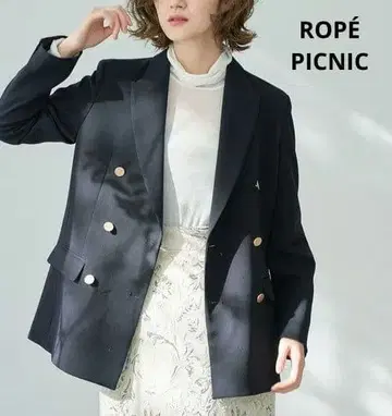 로페피크닉 골드 버튼 더블 브레스트 테일러드 자켓 네이비 38