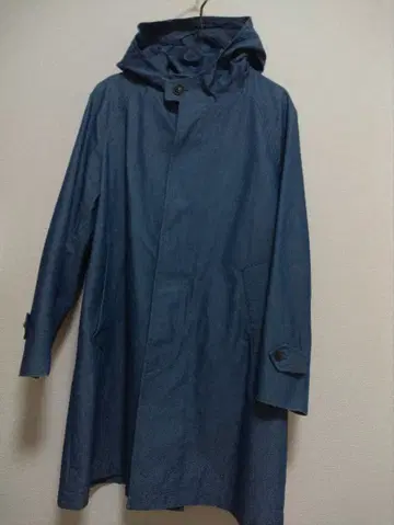 오시발 후드 부착 데님 블루 코트