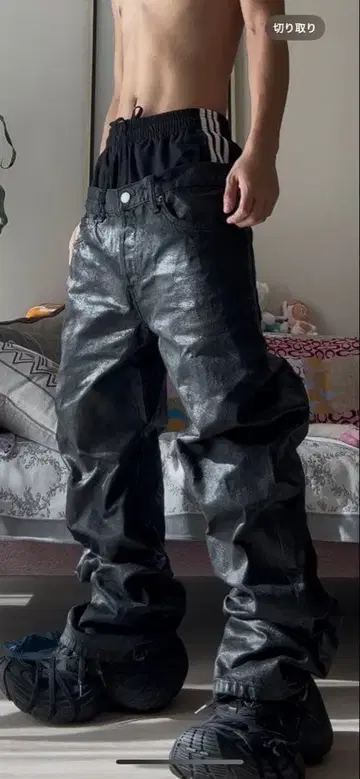 가격 협상 가능 데님 핸드메이드 와이드 팬츠 니스 가공