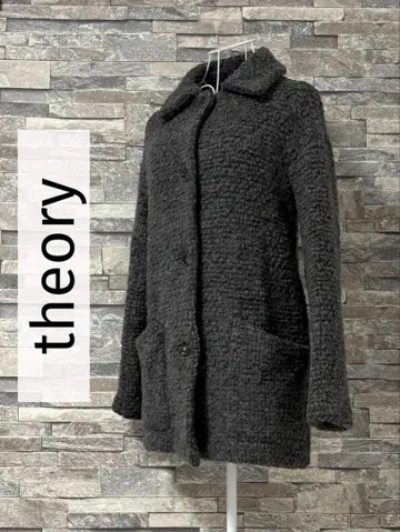 띠어리 울 파일 보아 코트 미들 기장 차콜 그레이