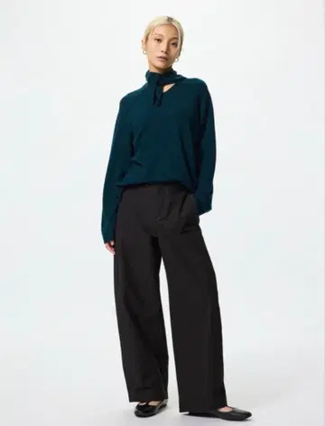 UNIQLO 저지 배럴 레그 팬츠 블랙