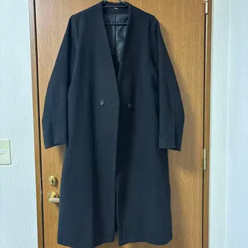 블랙 더블 버튼 롱 코트