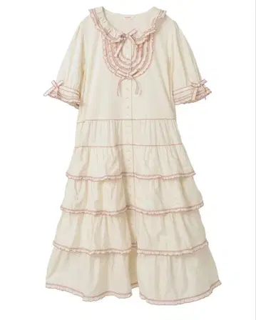 핑크하우스 플로럴 테이프 원피스 아이보리