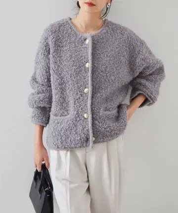 Ranan 골드톤 버튼 루프 니트 가디건 그레이 M