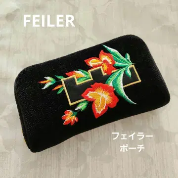 FEILER 페이러 꽃무늬 자수 파우치 블랙
