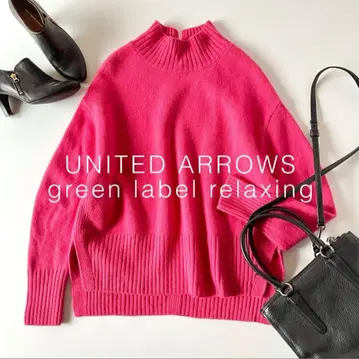 컨디션 최상 그린 라벨 릴랙싱 울 100% 하이넥 니트 핑크