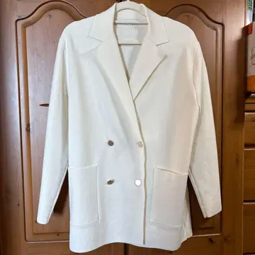 [ PLST ] 플라스테 코튼 블렌드 니트 더블 자켓 화이트 M 사이즈