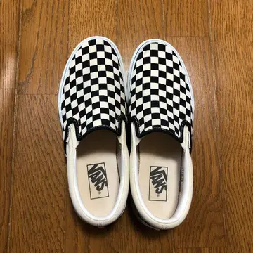 VANS 체커 슬립온 블랙 화이트 25cm