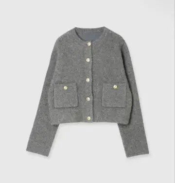 [ 미사용 새상품 ] anuans 라쿤 블렌드 노카라 니트 자켓 그레이