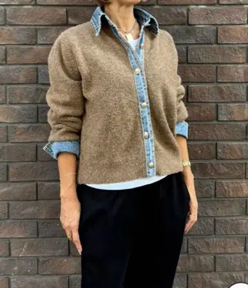 플러스오토하 데님 가디건 브라운 새상품