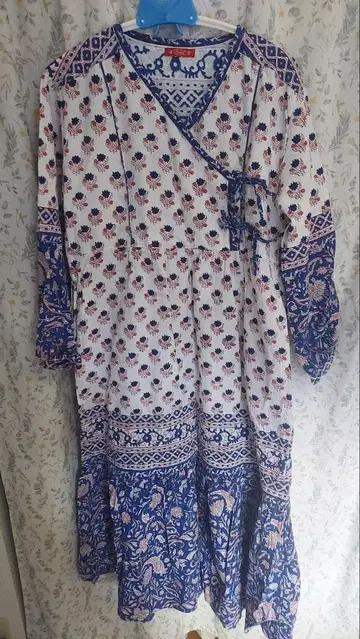 인도 면 에스닉 꽃무늬 긴팔 롱 원피스