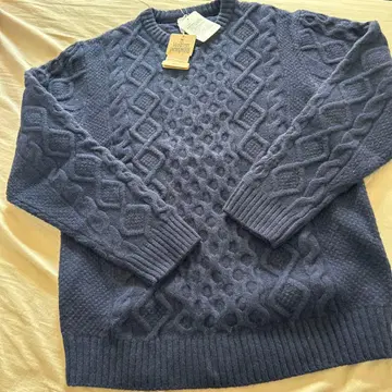 유나이티드 애로우즈 울 케이블 니트 스웨터 네이비