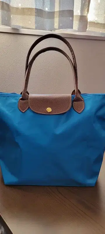토트백 블루 브라운 가죽