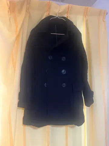 블랙 울 피코트 더블 브레스트