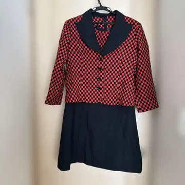 빈티지 레트로 빨검 체크 무늬 자켓 스커트 셋업