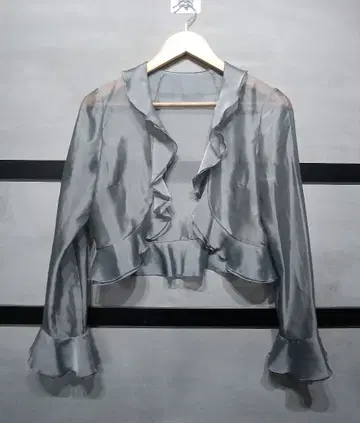 [ 새상품급 ] MARIKO KOHGA 프릴 시스루 가디건 그레이 M