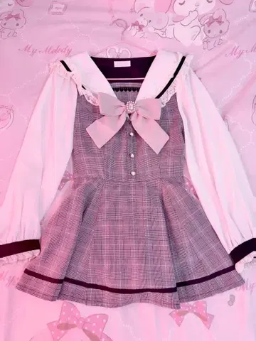 LIZLISA 세일러 카라 셋업 (그레이 체크)