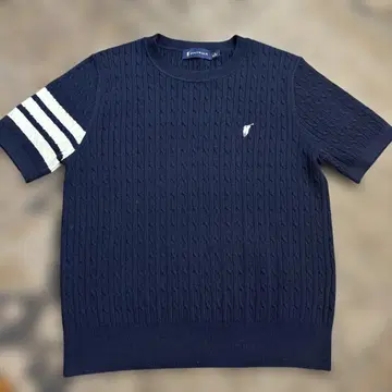 새상품 POLOWALK 네이비 반팔 케이블 니트 M