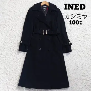 캐시미어 100% 이네드 롱 코트 더블 벨트 A라인 블랙 9호 M