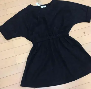 새상품 7부 소매 돌먼 튜닉 원피스 블랙 허리밴딩