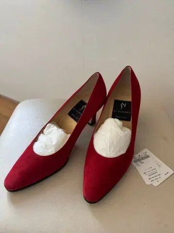 펌프스 빨간색 스웨이드 하이힐 37 DI SANDRO 디 산드로