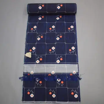 M14-7 새상품 순수 실크 토카마치 명주 옷감 네이비 꽃무늬