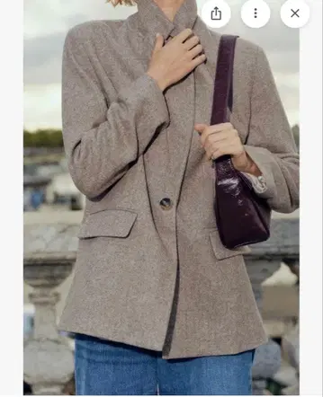 [ 미사용 새상품 ] ZARA 헤링본 울 블렌드 스트레이트 블레이저 XS