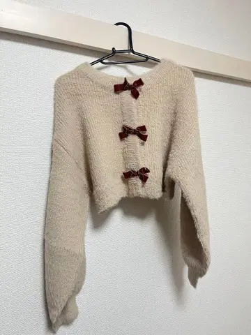 meltie 숏 기장 니트 리본 니트 가디건