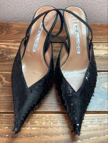 PELLICO 뮬 샌들 힐 블랙 펠리코 스팽글